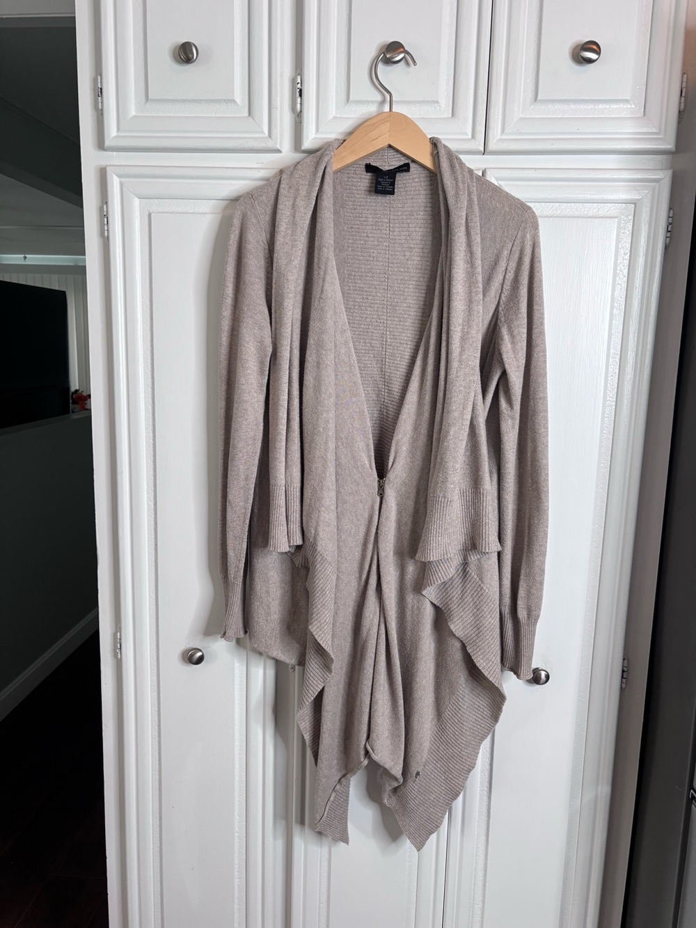 Calvin Klein Jeans Taupe Open-Front Waterfall Cardigan L
